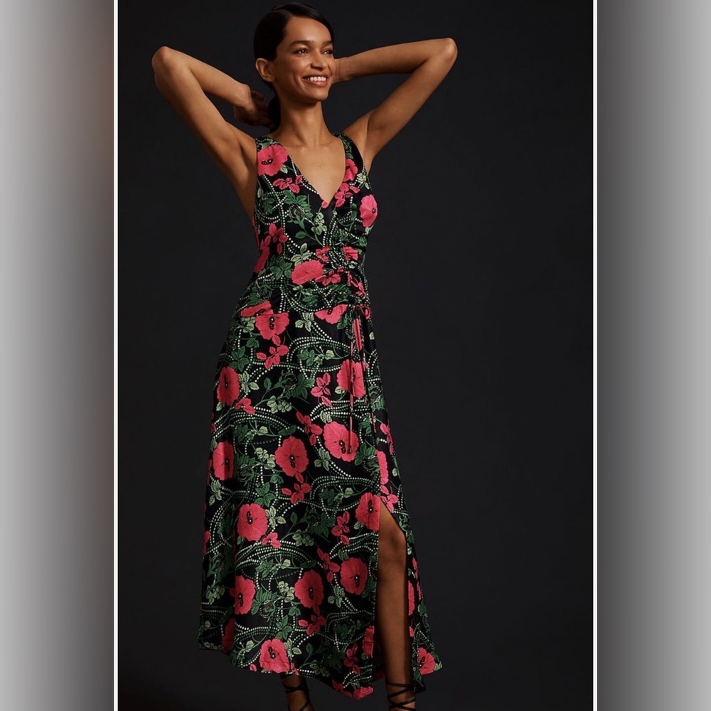 Anthropologie Maeve Ruched Midi Dress